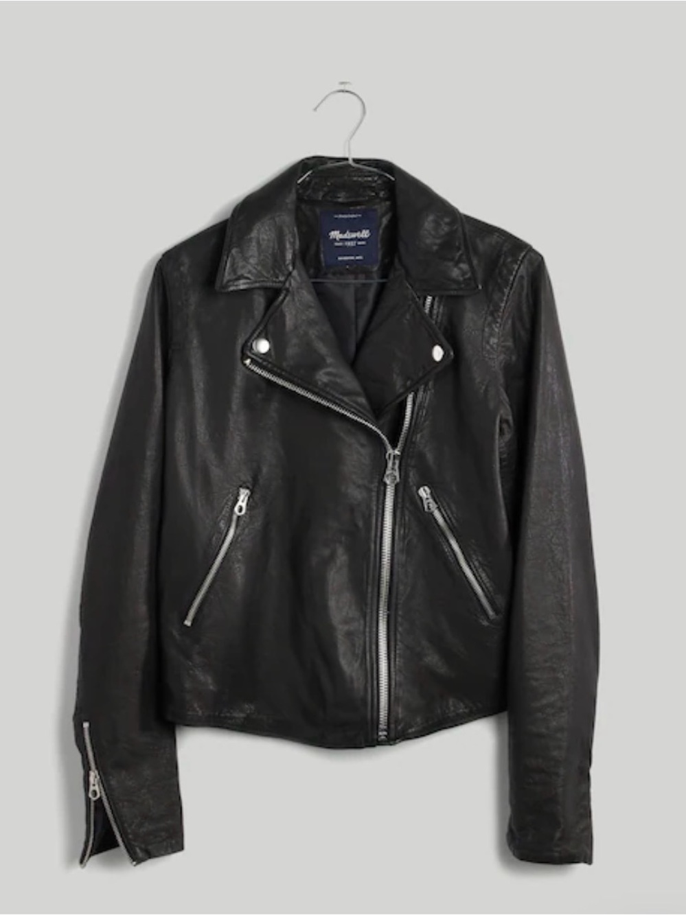Madewell Black Leather Biker Jacket with Silver Hardware